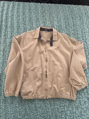Polo by Ralph Lauren Beige Bomber Jacket with Navy Collar